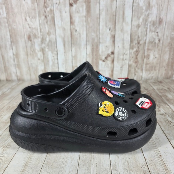 Crocs Women's Black Platform Clogs with Food & Character Jibbitz Size W9 - Picture 1 of 5